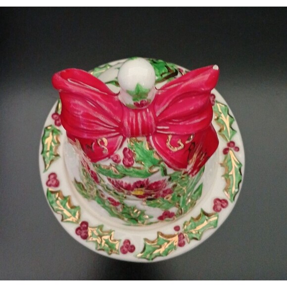 Holiday Bell 9" Candy Dish Vintage 1970's Christmas Ceramic Seasons Greetings - Picture 9 of 14